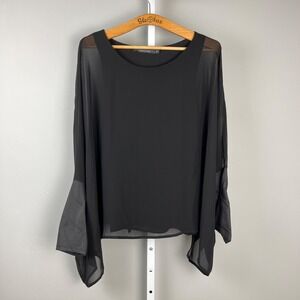 Lauren Vidal Black Blouse Womens XL‎ Layered Lagenlook Top Sheer Relaxed